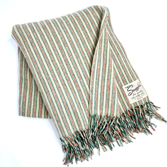 Vintage Troy Stipe Blanket Scarf Snuggler 100% Wool Throw - Picture 3 of 8